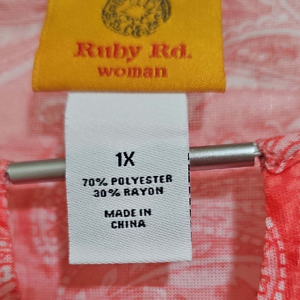 Ruby Rd. Coral to Blue Ombre Paisley Tie-Sleeve Tunic - Picture 2 of 3